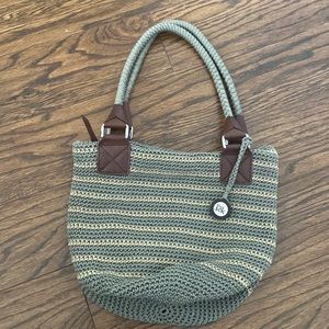 The Sak neutral tone stripped crochet bag